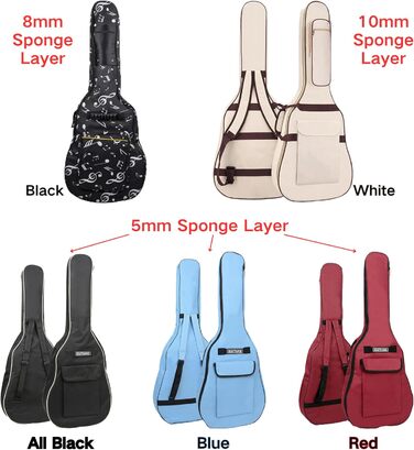 Водонепроникний кейс для гітари SUQ Oxford, 40/41 дюймів, з принтом музичних нот, нейлон, Gigbag, для електро-, акустичної та концертної гітари, ударостійкий, 8 мм підкладка, водонепроникний (чорний)