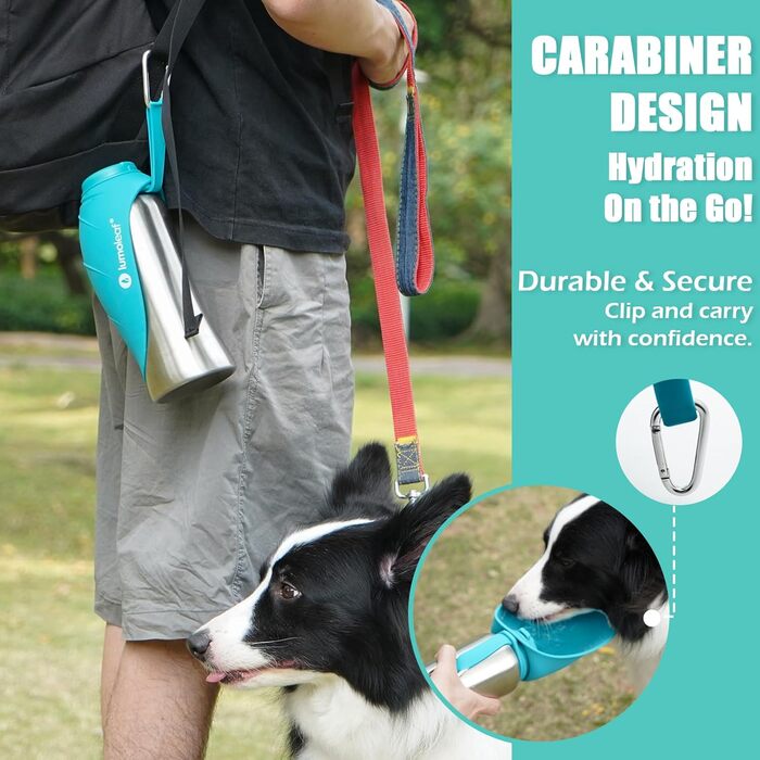 LumoLeaf Stainless Steel Dog Water Bottle - 800ml Portable Pet Water Dispenser for Travel, Hiking & Camping (Blue)