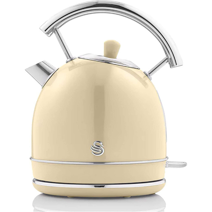 Swan Retro Electric Kettle - 1.8L, Vintage Design, Automatic Shut-Off, Cordless, BPA-Free Stainless Steel, 3000W, Cream