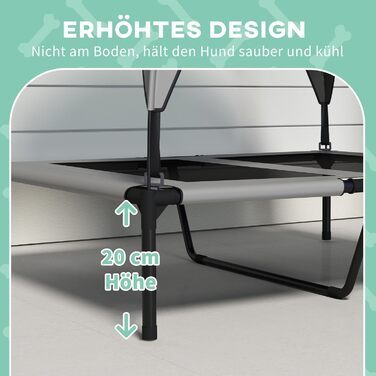 PawHut Підвищене собаче ліжко з балдахіном, ліжко для домашніх тварин, вулиця, лежанка для собак з дахом, дихаюча, для міні та маленьких собак, Оксфорд 61 x 46 x 63 см (Д 91 x Ш 76 x В 89 см, світло-сірий)