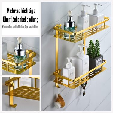 Maifey Shower Shelf Gold, Shower Caddy No Drilling Bathroom Shelf Made of Metal Wall Shelf Shower Basket, Stainless Steel, Adhesive Installation (2 Tier, Light Gold)