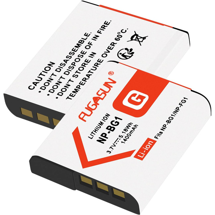 Акумулятор NP-BG1/NP-FG1 з зарядним пристроєм для Sony DSC-H10, H20, H50, H55, H70, H90, HX9V, HX10V, HX20V, HX30V, T20, T100, W90, W100, W120, W130, W150, W170, W200, W210, W215, W220, W230, W270, W290, W300 (2 шт.)