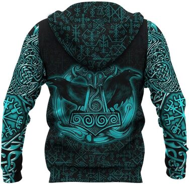 LOUSON Худі з капюшоном на блискавці для чоловіків Viking, Nordic Raven, вінтажний світшот з капюшоном для чоловіків, стильний одяг, худі на блискавці S