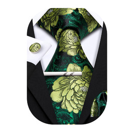 Краватка Barry.Wang для хлопчиків, 119.9 см, самов'язування, краватка-кишеньковий хустинка, шкільна форма, випускний, виступ, вік 6–15 років (Темно-зелена квітка)