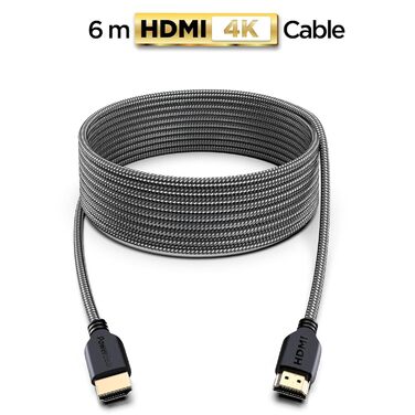 Кабель HDMI PowerBear 6 м | Висока швидкість, нейлонова обплітання, золоті конектори, 4K, 60Hz, ARC, CL3, для ноутбука, монітора, PS5, PS4, Xbox One, Fire TV, Apple TV