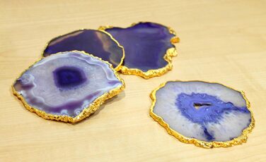 Natural agate coaster set, for bar, beer, coffee, tea, 4 pieces, perfect table accessory, tableware (Purple)