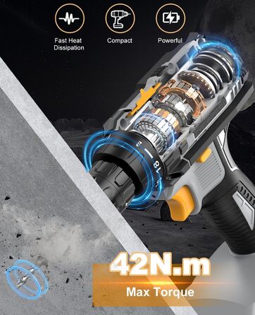 Акумуляторний шуруповерт LEEIKOO 21V, 42N.m, 2.0Ah, 10mm, 18+1, 20шт, LED, сірий