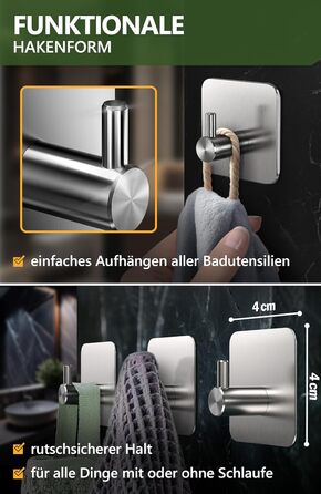 Набір гачків для рушників 4smile, 6 шт., сріблясті - без свердління, з нержавіючої сталі, для ванної кімнати