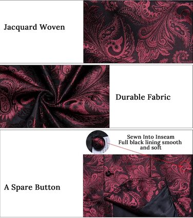 Костюмний аксесуар Dibangu: жилет, краватка, хустинка, запонки, лапільєрний значок (7 шт.) з паєтною вишивкою, бордовий (M)