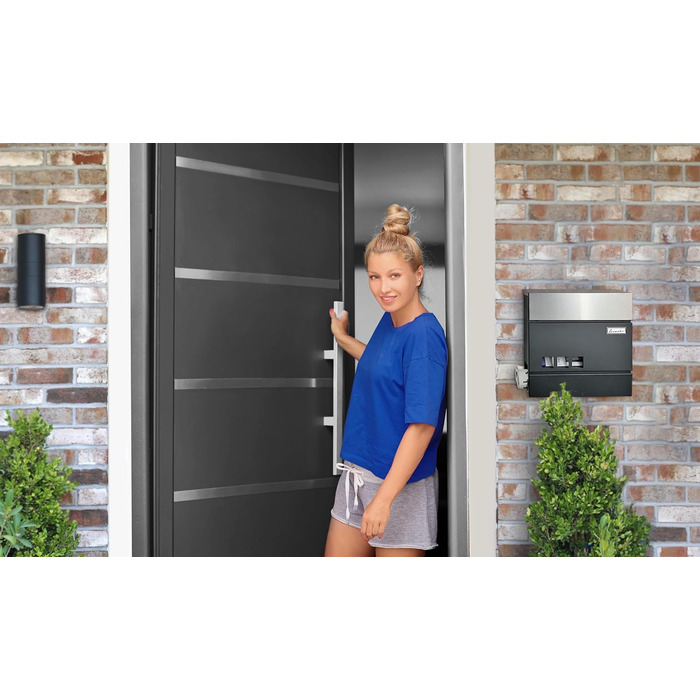 Поштовий ящик антрацит з нержавіючої сталі, з вікном та табличкою для імені, відділення для газет, замок з 2 ключами, настінний поштовий ящик RAL 7016, великий розмір