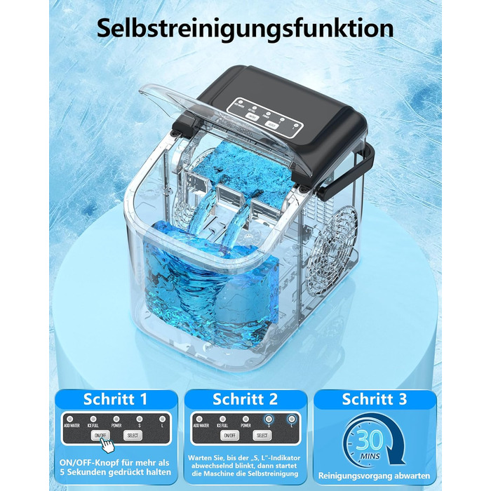 Машина для приготування льоду Eiswürfelmaschine Klein: портативна, 12 кг/24 год, 8 кубиків за 6 хв, 2 розміри, самоочищення для дому, кухні, кемпінгу, вечірки, RV