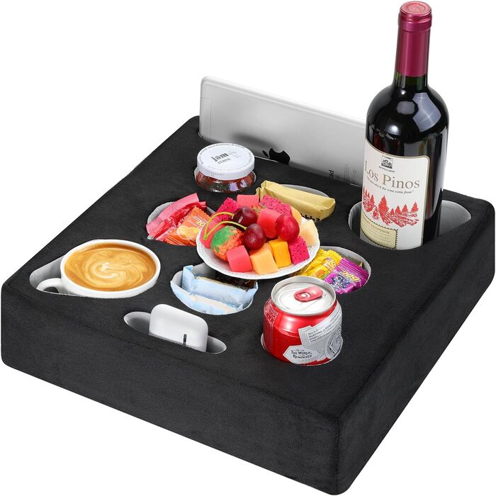 MoKo Cup Holder Sofa, Couch Organizer, 7 Slot Tray Bed Caddy, Couch Cup Holder for Remote Control, Snacks, Drinks, Couch Caddy Couch Butler for Bed, RV, TV, Car, Man Cave, Boat