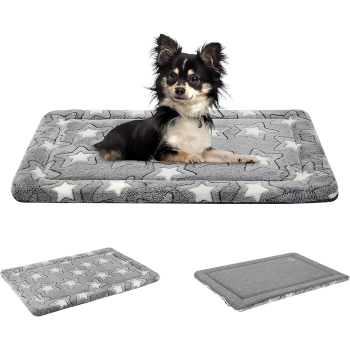 EMPSIGN Dog Bed, Medium-Sized Dogs, Washable Dog Cushion (cool and warm), Dog Mat made of High-Density Foam for Cages, Gray, 76x51x2.8cm (M (61*46*2.8cm))