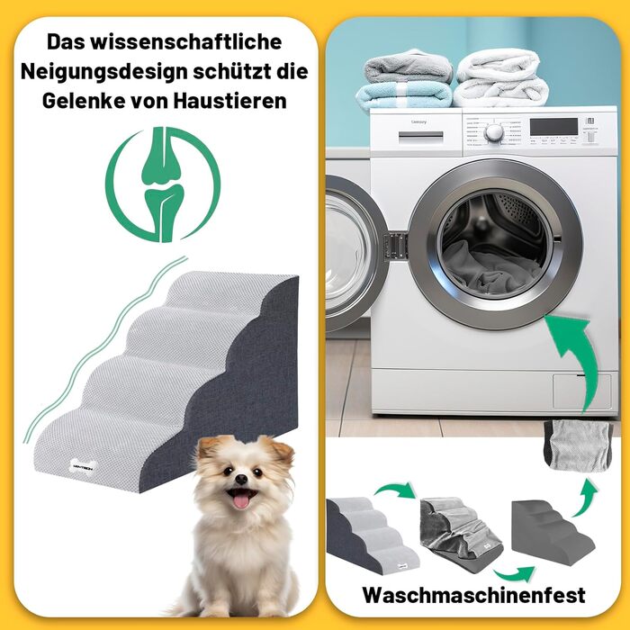 WGYTECH 4-Step Dog Stairs, Pet Stairs for Sofa and Bed, High-Density Sponge Dog Stairs, Washable Cover & Non-Slip Bottom, Dog Ramp for Dogs and Cats, L72xW40xH50cm