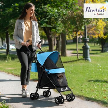 Візок для собак PawHut - блакитний, з розкладним дахом, миється, з підстаканником та кишенькою