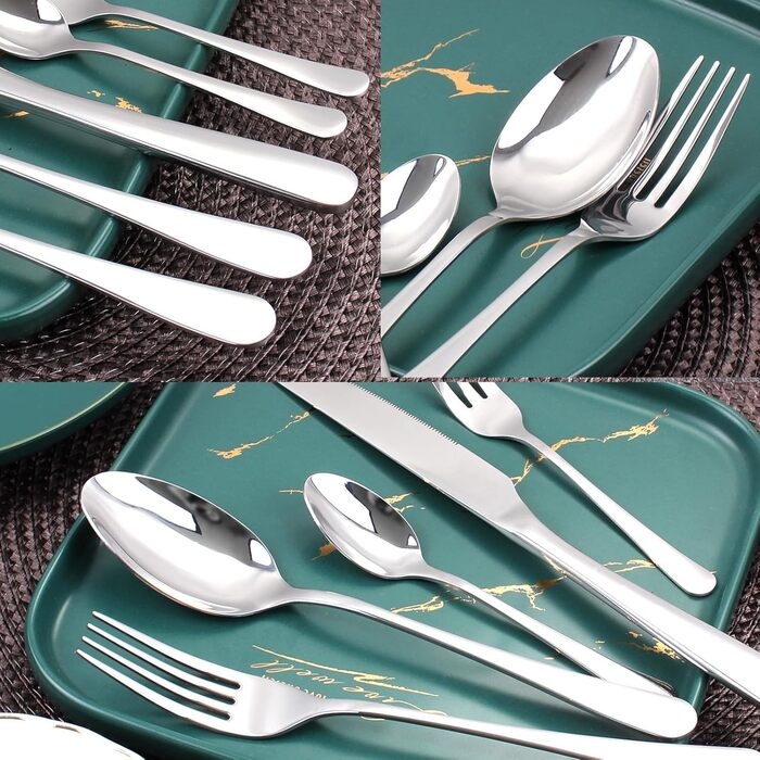12-Person Cutlery Set, Targzier Cutlery, 60-Piece Place Setting including Knife, Fork, and Spoon, Stainless Steel Mirror-Polished Cutlery Sets, High-Quality Tableware & Dishwasher Safe