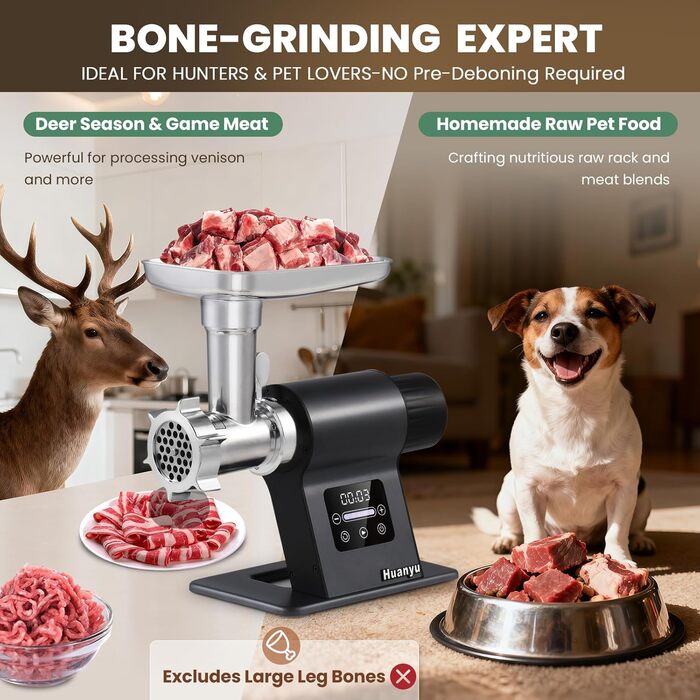 М'ясорубка електрична Huanyu 2000 Вт з сенсорним керуванням, багатофункціональна з 2 ножами та 3 дисками