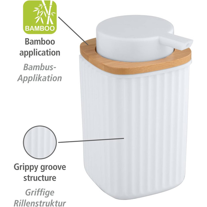 Дозатор для мила WENKO Rotello, 250 мл, з бамбуковим декором, для мила та засобів для миття посуду, червоний/натуральний