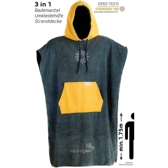 Musegear Surf Poncho - Adult - Mobile Changing Room - One Size - Orange/Anthracite – Changing Aid and Cozy Robe - Stylish and Practical