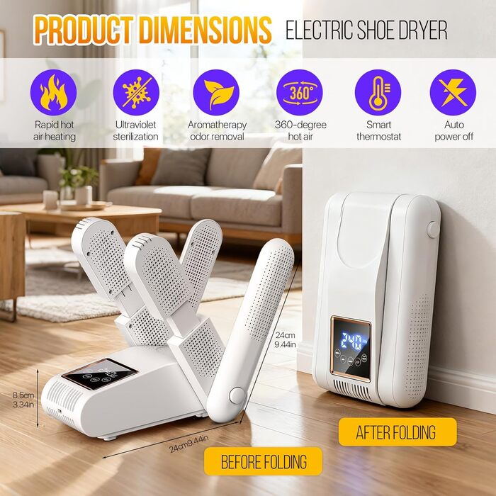 Електрична сушарка для взуття RoserRose 360° з гарячим повітрям та підтримкою температури 48°C для черевиків, лижних чобіт та кросівок