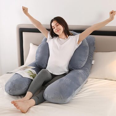 Подушка для вагітних Caliyo 2 шт. U-подібної форми, для сну на боці, з чохлом, велика подушка для годування, подушка для вагітних та комфортна подушка для дорослих (сірий, кристалевий велюр)