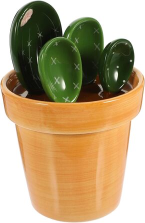 Cabilock Kitchen Measuring Spoon Set Ceramic Cactus Measuring Spoons: 1 Set Cute Measuring Cups and Spoons Porcelain - - Spoon with Holder for Baking Salt Sugar Nuts Dry Ingredients a Kitchen Gadget