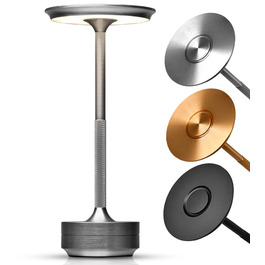 Світлодіодна настільна лампа ELYSIA з акумулятором, димується, бездротова, сенсорна, для дому та вулиці (IP54), тепле світло (2200K-2700K-3200K), USB-C, алюмінієва (срібна)