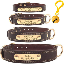 Персоналізоване шкіряне нашийник для собак з гравіюванням імені та номером телефону, ідентифікаційний нашийник для собак, підходить для собак маленьких, середніх та великих порід, L (ширина 3 см, обхват шиї 50–60 см), Колір: Коричневий