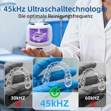 Ультразвуковий очищувач для зубних протезів, кап, брекетів та ювелірних виробів 200 мл, 45000 Гц, з УФ-лампою