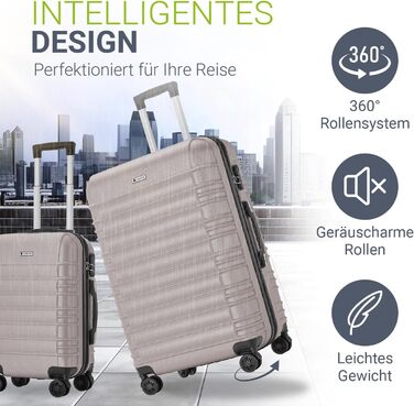 Набір валіз Juskys Hartschale 4 шт. з кодовим замком, тихі колеса 360°, телескопічна ручка, легкі - валізи в кольорі шампань