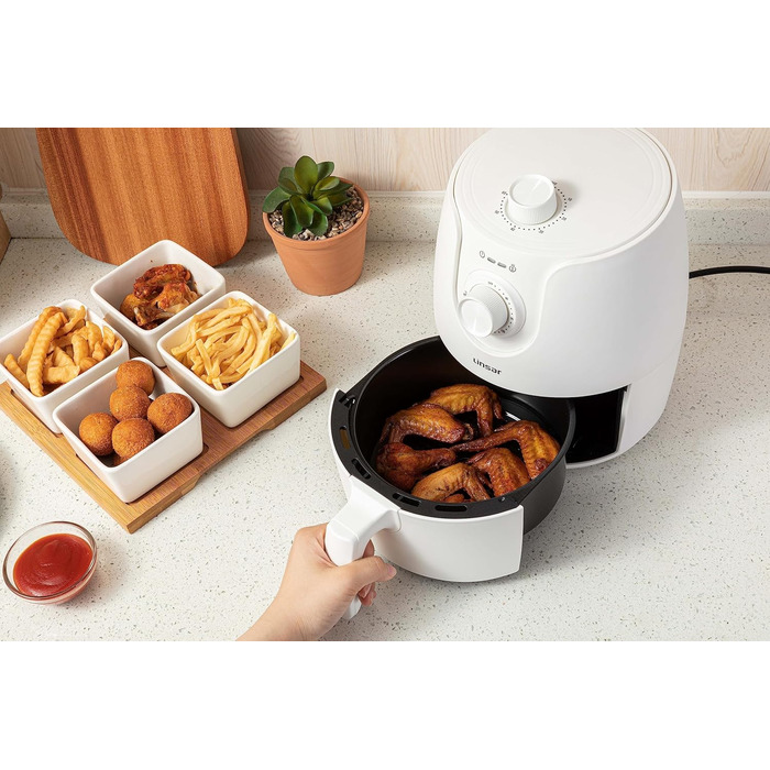 Фритюрниця без олії Mini 1.8L з таймером та функцією підігріву | Airfryer 1200W | Економія енергії та швидкість | Біла
