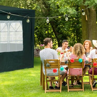 Relaxdays Pavilion Side Wall Set, 4-Piece, 3 Walls, Window, Side Panel with Zipper, Plastic, WxH 2x3 m, Green