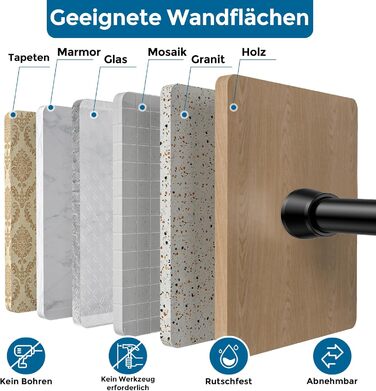 Штанга для штор без свердління AIZESI 70-120см, телескопічна, чорна, діаметр 22мм