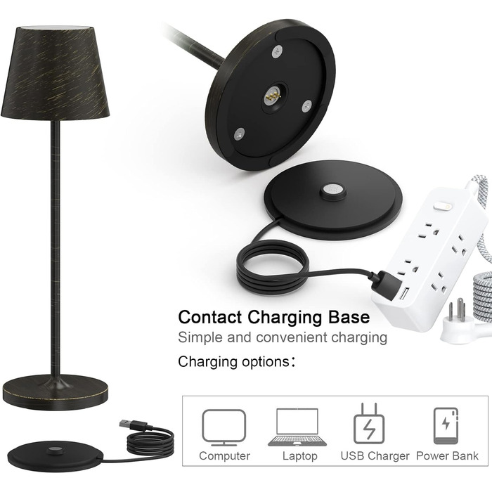 LED настільна лампа K-Bright з димуванням, акумуляторна | Для дому та вулиці | 3000K тепле світло | Дизайнерська лампа з зарядною станцією (2 шт., мідь)
