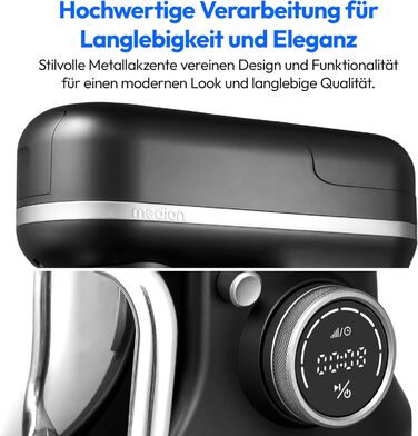 Кухонна машина MEDION MD18430: Міксер, м'ясоподрібнювач, 3 в 1, 5 л чаша з нержавіючої сталі, 1200 Вт, натерти, нарізати, цифровий дисплей, 18430