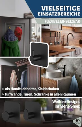 Набір кріплень Menz Haken, 4 шт., нержавіюча сталь, самоклеючі, для ванної, кухні, чорні