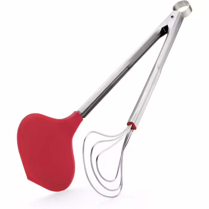 Cuisipro Fish Spatula with Silicone Non-Stick | Red | 33 cm | For Delicate Ingredients | Ideal for Coatings | Kitchen Tongs with One-Handed Operation | Silicone Grill Tongs with Hanging Loop