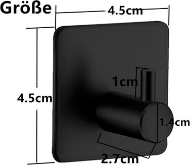 Набір гачків для рушників 6 шт. самоклеючі, з нержавіючої сталі, без свердління, для ванної, туалету, кухні, офісу (чорний)