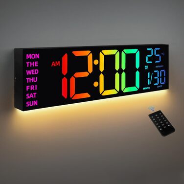 HAITANG Wall Clock Digital - 8 Colors Digital Wall Clock 16.2