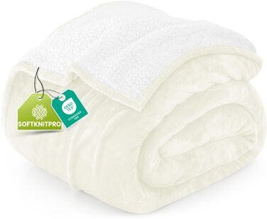 Плед Utopia Bedding з штучного хутра Sherpa, 200 x 150 см - теплий, двосторонній, для ліжка, дивана, кемпінгу та подорожей (228x228 см, слонова кістка)