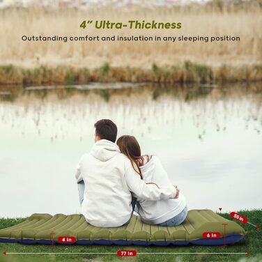 Thick Inflatable Sleeping Pad with Foot Pump and Pillow, Ultralight Camping Air Mattress for Outdoor, Hiking, Bikepacking (Green, Double)
