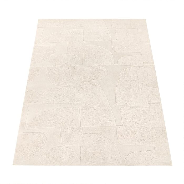 Paco Home Rug Living Room Bedroom High Pile Scandinavian Design Solid Color Bohemian Style Abstract 3D Fluffy Washable Decoration Cream, Size: 120x160 cm