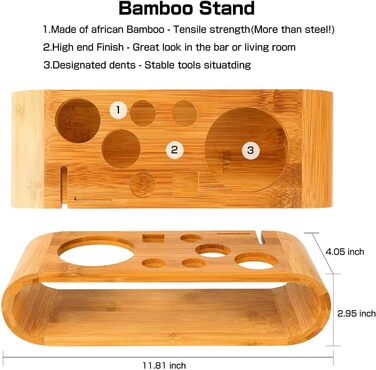 Набір бармена Wa-Very з бамбуковим підставкою (10 предметів), шейкер для Мартіні та аксесуари, з нержавіючої сталі