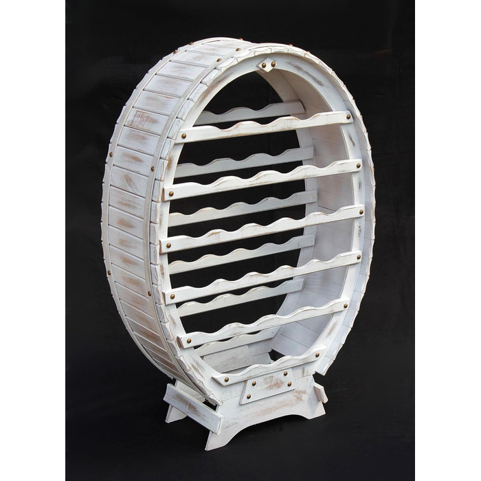 DanDiBo Wine Rack White Wine Barrel from Wood for 24 Bottles Vintage Shabby Chic Country House Bar Bottle Stand Standing Wine Rack Barrel