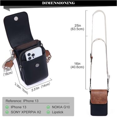 Сумка-органайзер на шию MUIIKOLA з RFID-захистом для смартфонів, жіноча, екошкіра, велика місткість, чорно-коричнева