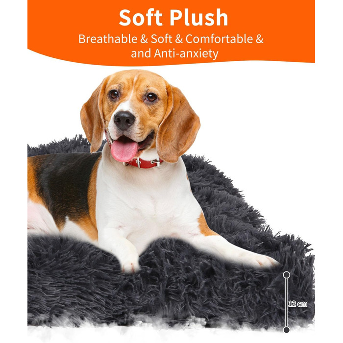 М'яке собаче ліжко для середніх собак, 95 x 65 см, з довгим пухнастим покриттям, знімне, з антиковзною основою, ортопедична підстилка, темно-сірий колір