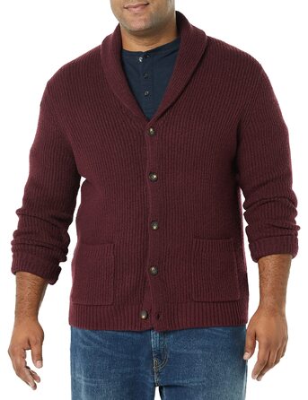 Чоловічий кардиган Amazon Essentials з шалевим коміром, м'який на дотик, бордовий, розмір XL