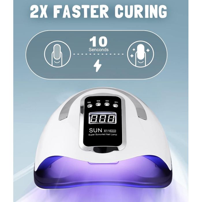 LED лампа для гель-лаку 280W з 66 LED, професійна для швидкого сушіння нігтів з таймером, LCD дисплеєм та сенсором для пальців та нігтів, підходить для гель-лаку та шелаку