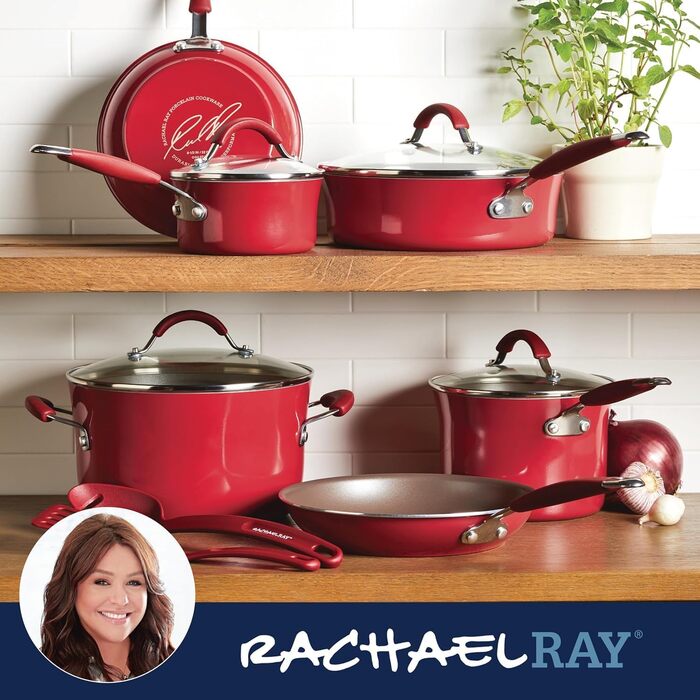Набір посуду Rachael Ray Cucina Nonstick, 12 предметів, лавандовий (вишнево-червоний)