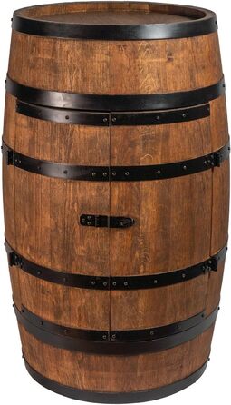 Wine Barrel Stand with Door - Liquor Cabinet, Bottle Rack, Wooden Shelves - Wooden Barrel - Barrel Furniture - Wine Rack - Wine Rack - Wine Bar - Barrel Bar with Door - Barrel Bar Minibar 80cm High (Wenge)